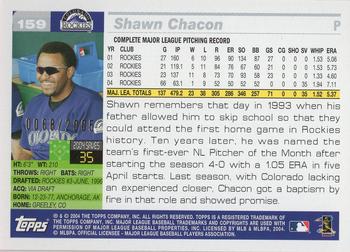 2005 Topps - Gold #159 Shawn Chacon Back