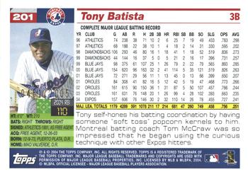 2005 Topps - Gold #201 Tony Batista Back