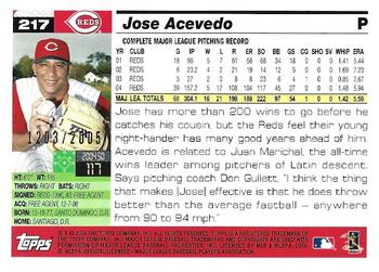 2005 Topps - Gold #217 Jose Acevedo Back