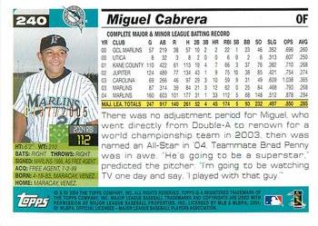 2005 Topps - Gold #240 Miguel Cabrera Back