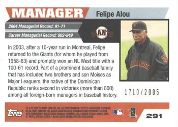 2005 Topps - Gold #291 Felipe Alou Back