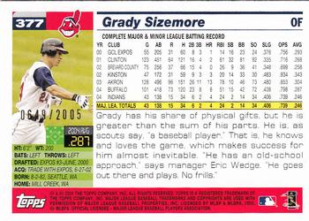 2005 Topps - Gold #377 Grady Sizemore Back