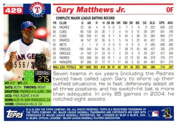 2005 Topps - Gold #429 Gary Matthews Jr. Back