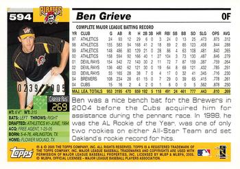 2005 Topps - Gold #594 Ben Grieve Back
