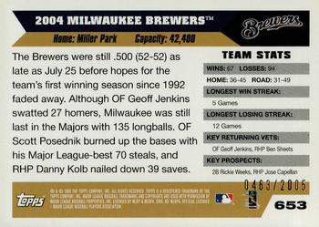 2005 Topps - Gold #653 Milwaukee Brewers Back