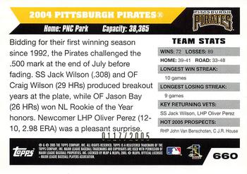 2005 Topps - Gold #660 Pittsburgh Pirates Back