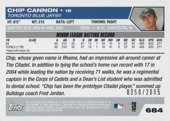 2005 Topps - Gold #684 Chip Cannon Back