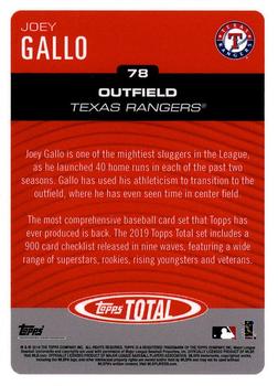 2019 Topps Total #78 Joey Gallo Back