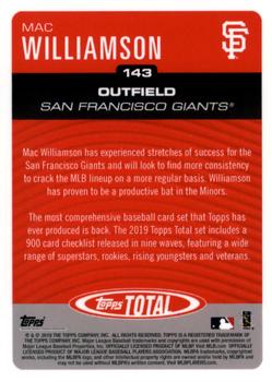 2019 Topps Total #143 Mac Williamson Back