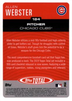 2019 Topps Total #184 Allen Webster Back