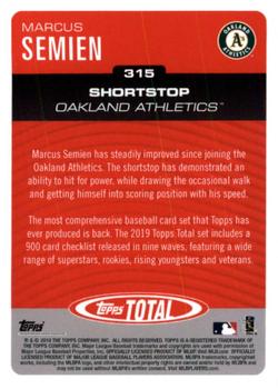 2019 Topps Total #315 Marcus Semien Back