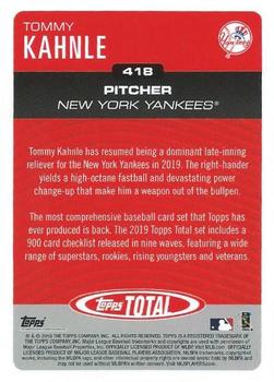 2019 Topps Total #418 Tommy Kahnle Back