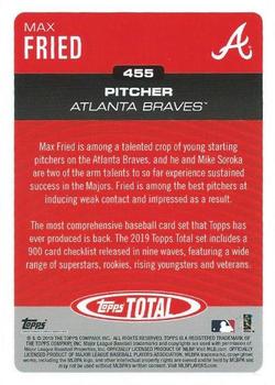 2019 Topps Total #455 Max Fried Back