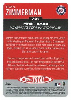 2019 Topps Total #781 Ryan Zimmerman Back