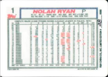 1993 R&N China Topps Nolan Ryan #1 Nolan Ryan Back