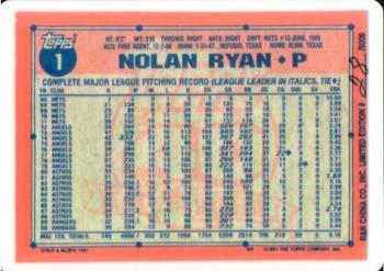 1993 R&N China Topps Nolan Ryan #1 Nolan Ryan Back