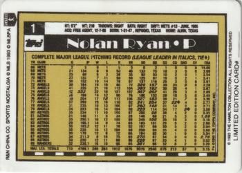 1993 R&N China Topps Nolan Ryan 5000 Strikeouts Commemorative #1 Nolan Ryan Back