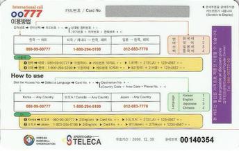 2000 Teleca '99 Korea Japan Super Game Phone Cards #NNO Jung-Tae Park Back