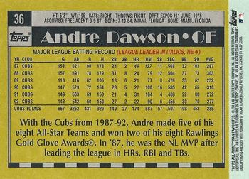 2005 Topps All-Time Fan Favorites - Autographs #FFA-AD Andre Dawson Back