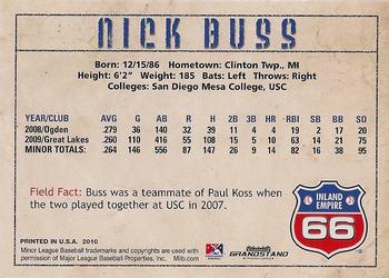 2010 Grandstand Inland Empire 66ers #NNO Nick Buss Back
