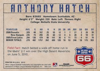 2010 Grandstand Inland Empire 66ers #NNO Anthony Hatch Back