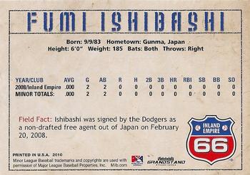 2010 Grandstand Inland Empire 66ers #NNO Fumi Ishibashi Back