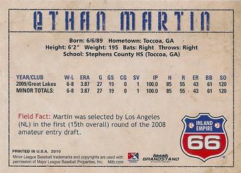 2010 Grandstand Inland Empire 66ers #NNO Ethan Martin Back