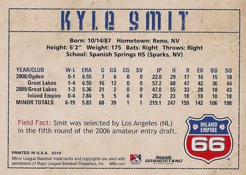 2010 Grandstand Inland Empire 66ers #NNO Kyle Smit Back