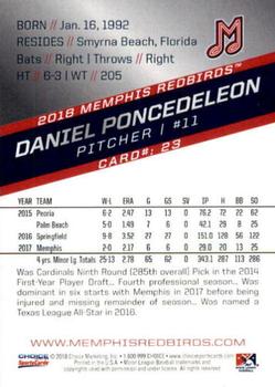 2018 Choice Memphis Redbirds #23 Daniel Poncedeleon Back
