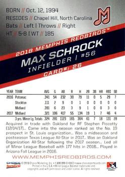 2018 Choice Memphis Redbirds #26 Max Schrock Back