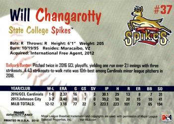 2018 Grandstand State College Spikes #NNO Will Changarotty Back