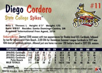 2018 Grandstand State College Spikes #NNO Diego Cordero Back