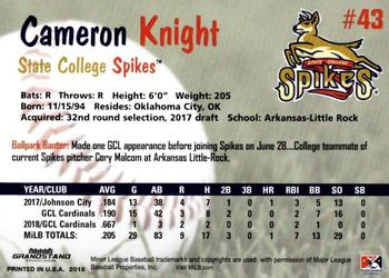 2018 Grandstand State College Spikes #NNO Cameron Knight Back