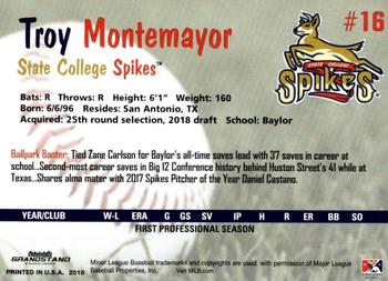 2018 Grandstand State College Spikes #NNO Troy Montemayor Back