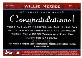 2005 Topps All-Time Fan Favorites - Relics #FFR-WM Willie McGee Back