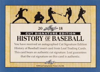 2018 Leaf Cut Signature History of Baseball Edition #NNO Pat Gillick Back