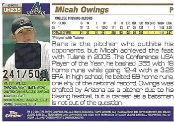 2005 Topps Chrome Updates & Highlights - Refractors #UH235 Micah Owings Back