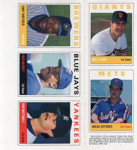 1989 SCD Baseball Card Price Guide Monthly - Full Panel #2 Will Clark / Gregg Jefferies / Gary Sheffield / Fred McGriff / Don Mattingly Front