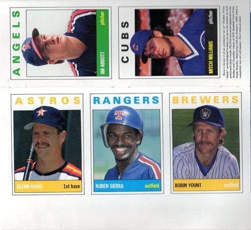 1989 SCD Baseball Card Price Guide Monthly - Full Panel #3 Jim Abbott / Mitch Williams / Glenn Davis / Ruben Sierra / Robin Yount Front