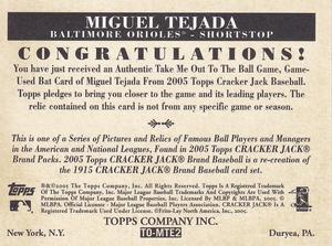 2005 Topps Cracker Jack - Take Me Out to the Ballgame Mini Relics #TO-MTE2 Miguel Tejada Back