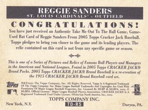 2005 Topps Cracker Jack - Take Me Out to the Ballgame Mini Relics #TO-RS Reggie Sanders Back