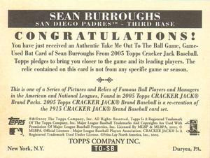 2005 Topps Cracker Jack - Take Me Out to the Ballgame Mini Relics #TO-SB Sean Burroughs Back