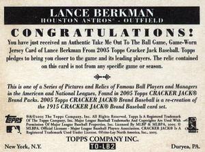 2005 Topps Cracker Jack - Take Me Out to the Ballgame Mini Relics #TO-LB2 Lance Berkman Back