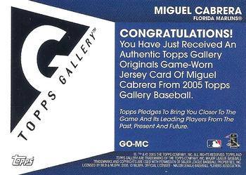 2005 Topps Gallery - Originals Relics #GO-MC Miguel Cabrera Back