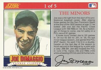 1992 Score - Joe DiMaggio: Yankee Clipper #1 Joe DiMaggio Back