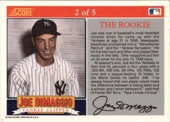 1992 Score - Joe DiMaggio: Yankee Clipper #2 Joe DiMaggio Back