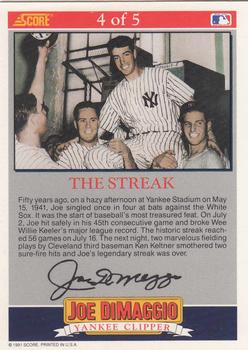 1992 Score - Joe DiMaggio: Yankee Clipper #4 Joe DiMaggio Back