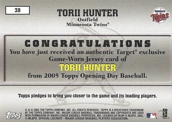2005 Topps Opening Day - MLB Game-Worn Jersey Collection #39 Torii Hunter Back