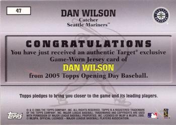 2005 Topps Opening Day - MLB Game-Worn Jersey Collection #47 Dan Wilson Back