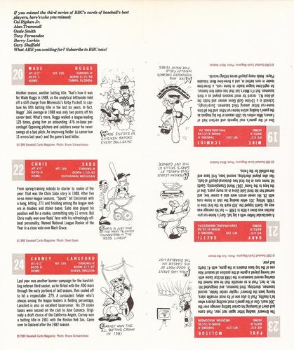 1989 Baseball Cards Magazine '59 Topps Replicas - Full Panel #19-24 Mike Schmidt / Wade Boggs / Gary Gaetti / Chris Sabo / Paul Molitor / Carney Lansford Back